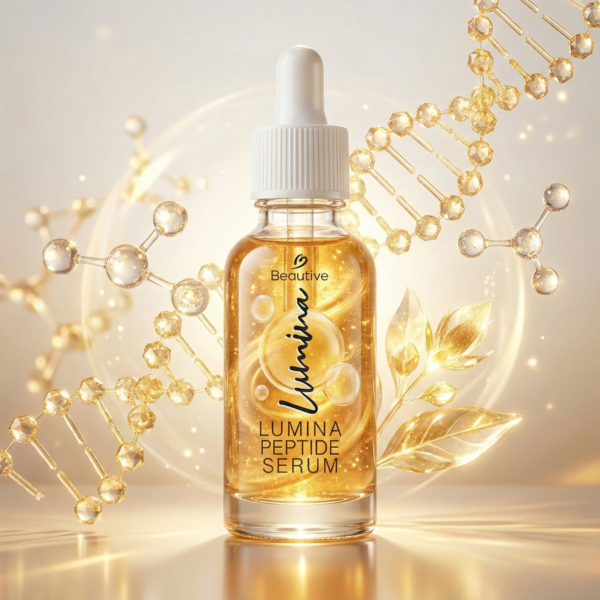 Flacone elegante di Lumina Peptide Serum su sfondo pulito
