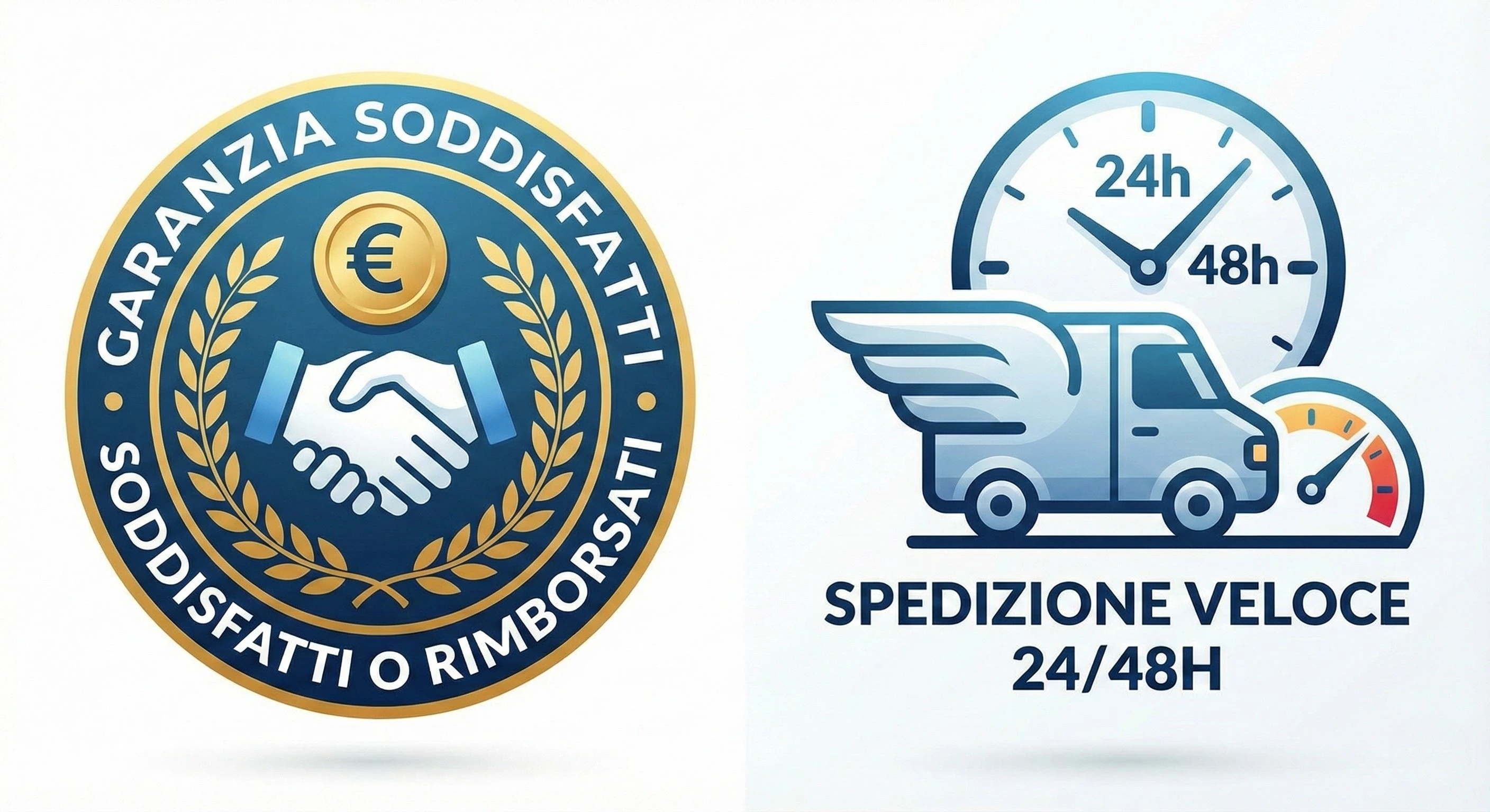 Icone garanzia soddisfatti o rimborsati e spedizione veloce 24/48h